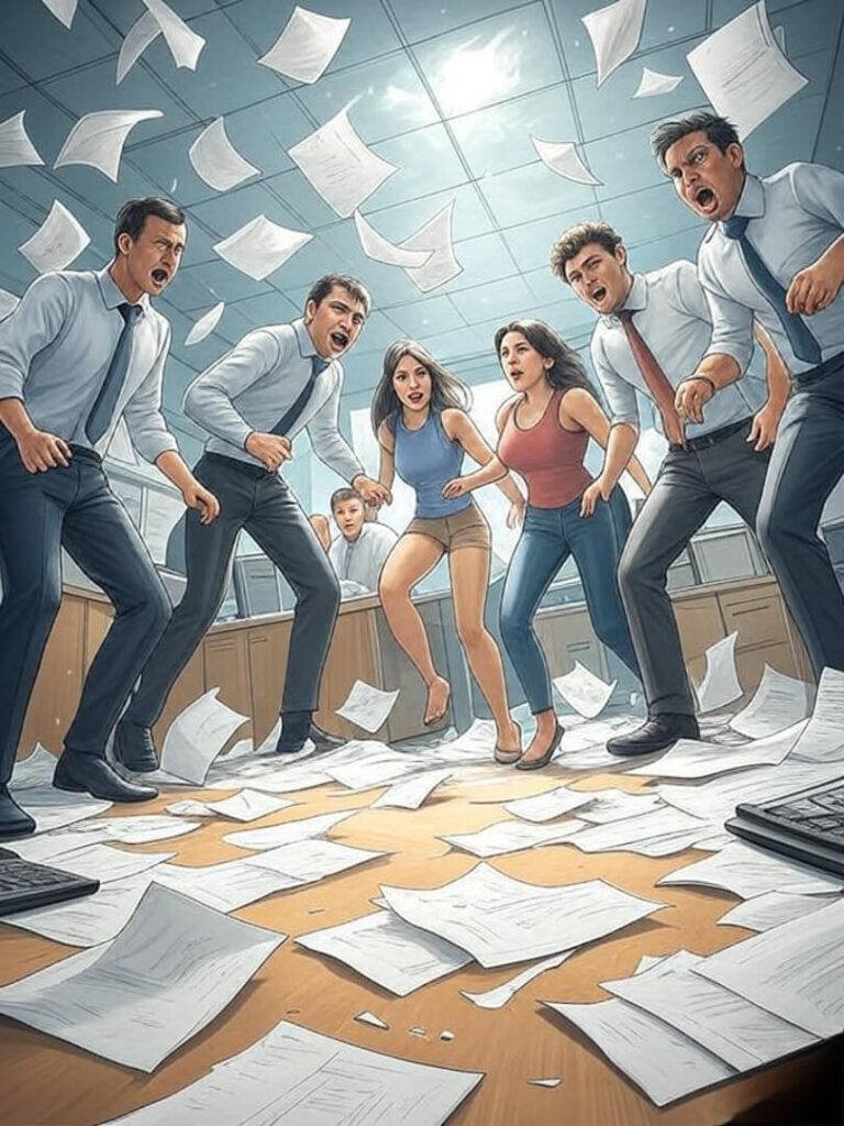 "Blurred office divide, symbolizing racial bias in 2025 workplace."